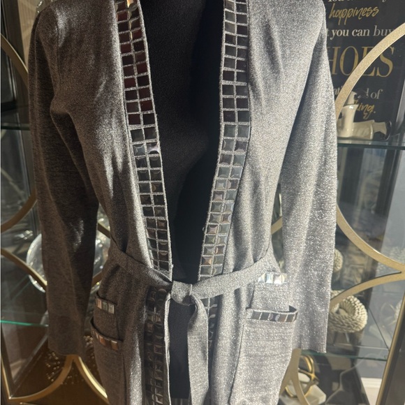Cache Silver Mettalic Sweater Jacket S - Picture 9 of 9
